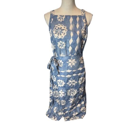Rebecca Taylor 100% Linen Chambray Wrap Dress Midi Designer - Picture 2 of 5